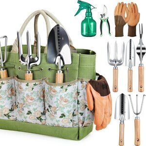 Heavy Duty 9- Piece Gardening Hand Tools with Fashion and Durable Garden Bag